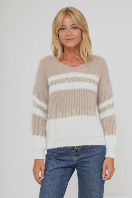 pull rayé crème